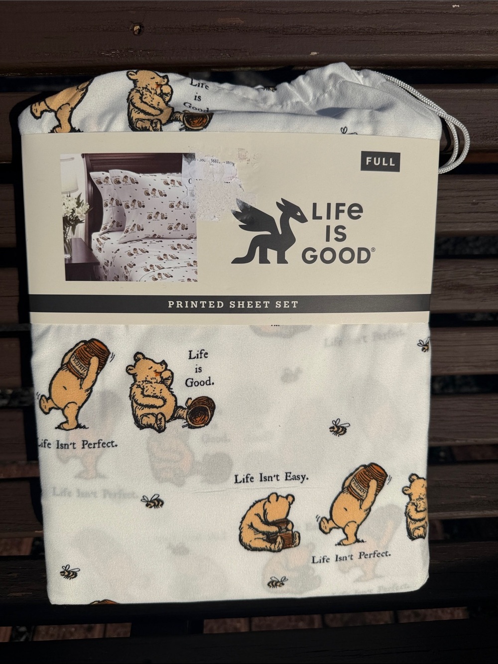 Life Is Good Cream Sheet Set with Winnie The Pooh Bear Print Full Size